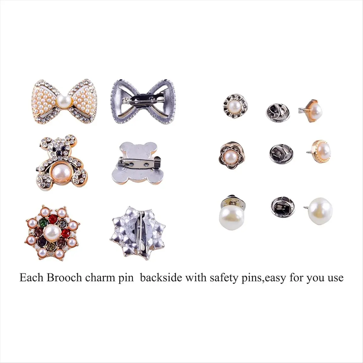 【POPULAR PICK】55pcs Junk Sock Charms Pins Gold Bling Sock Jewelry Charms,Brooch Pins for Socks,Pearl Rhinestone Brooch Pins