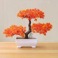 Sunset Red Artificial Pine Plant Lucky Wealth Bonsai Small Tree Plants Pot Fake Flowers Home Wedding Party Garden Decoration