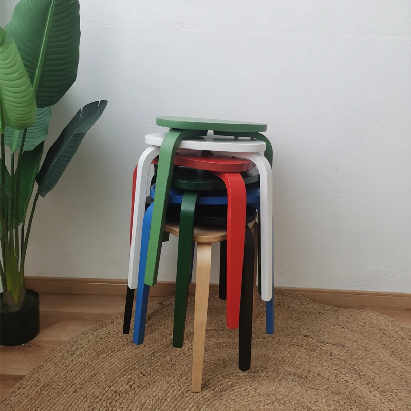 MOMO Nordic Simple Bentwood Triangular Stool Dining Stool Stackable Small Stool Colored Stool Xuler Home Adult Balcony Stool