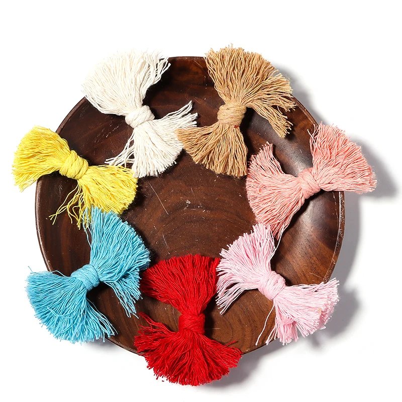 50pcs/Lot 60mm Bow Tie Shape Cotton Thread Fabric Tassel DIY Pendant For Jewelry Making DIY Earring Brooch Hair Accessories