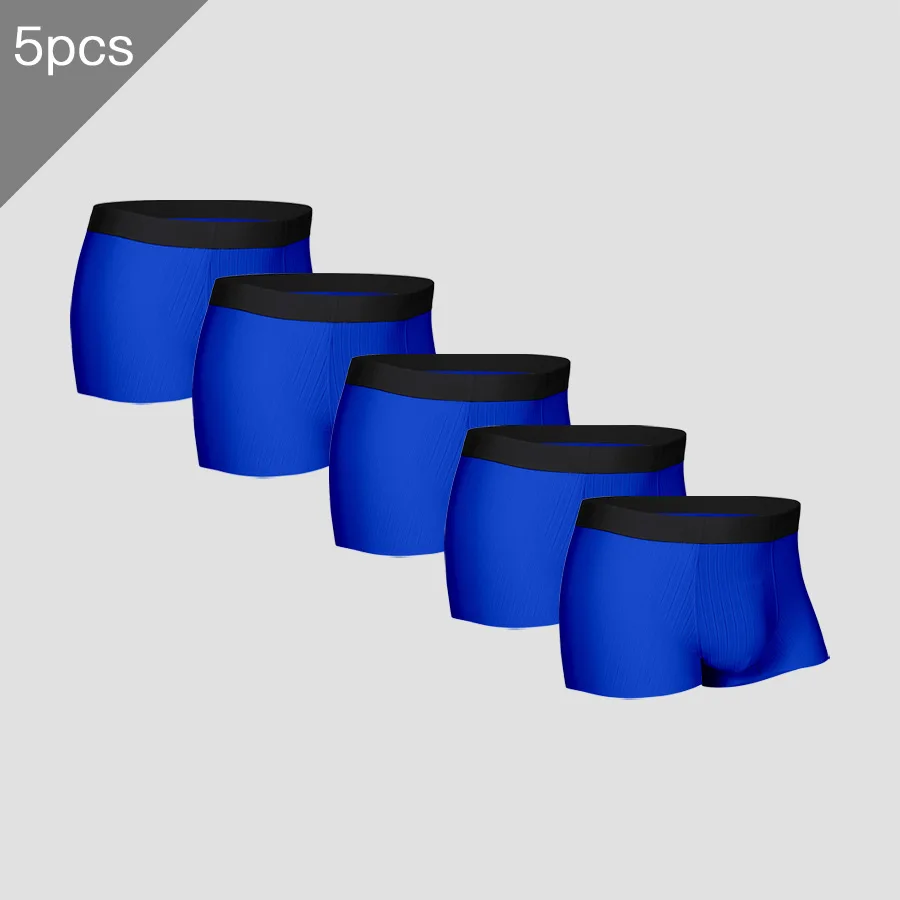 

5PCS Men's underwear with ice silk, personalized youth trend, summer four-corner trouser head, ultra-thin, seamless, breathable