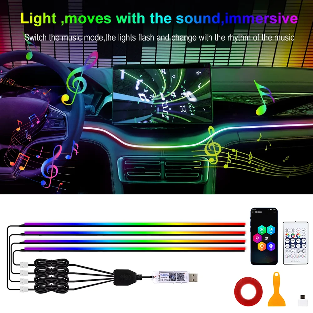 

Car Ambient Lights USB 5V 2812 APP Control for Tesla Model For 110/140CM Car LED Acrylic Light Strip RGB Symphony Atmosphere LED