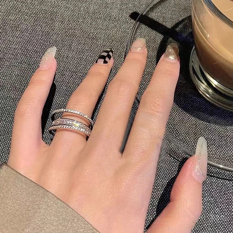 Sterling Silver Color Rings New Party Jewelry Vintage Charm Double Layer Cross Ring Geometric Design Accessories Gift Dropship