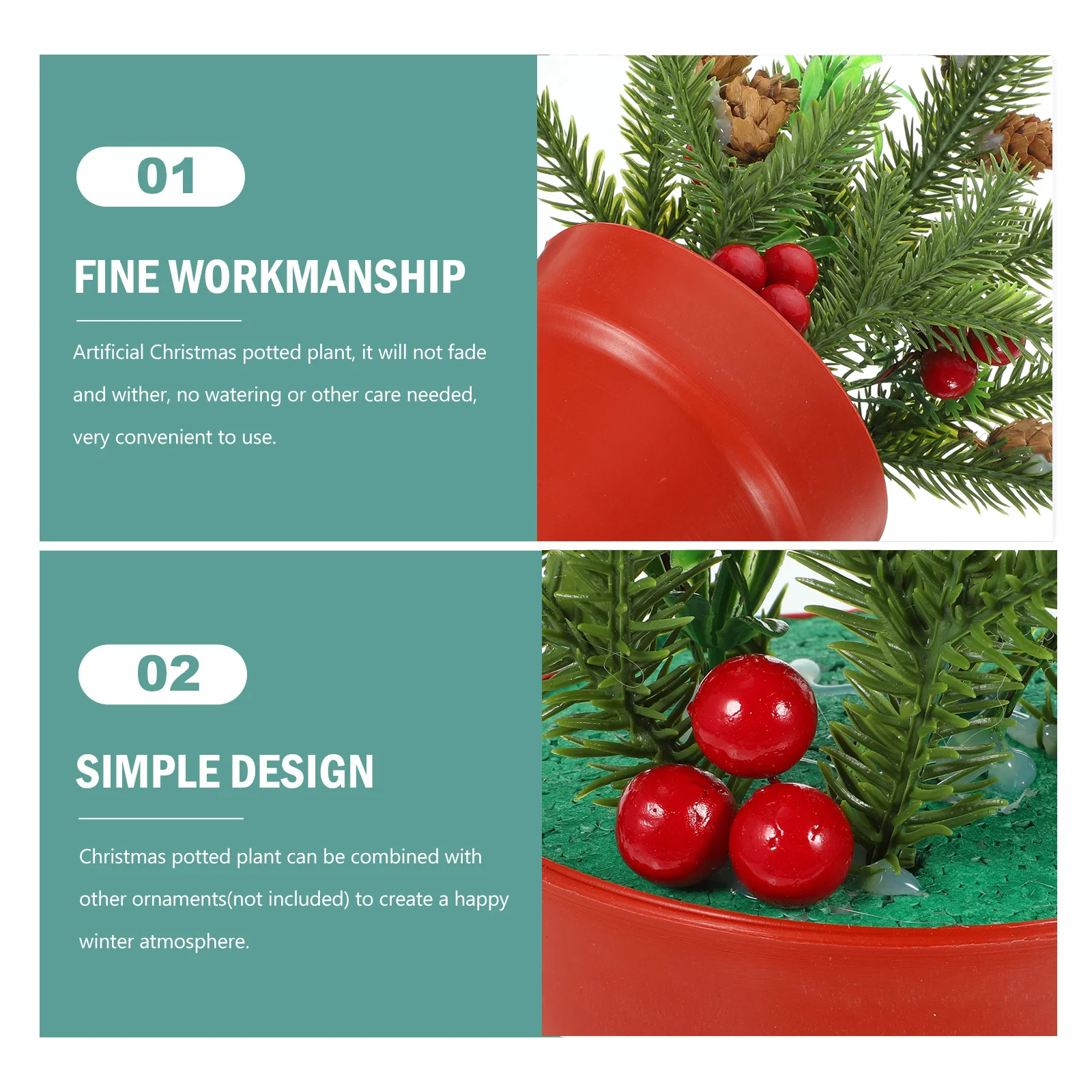 

Mini Xmas Potted Plant Artificial Bottom Lightweight Tabletop Holiday Decor Christmas Party Scene Ornament