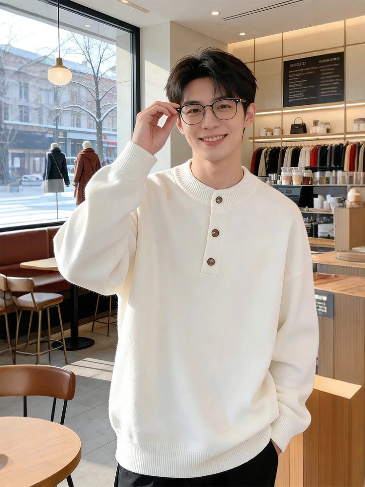 

Thiened American Sle Henry Collar Knitted Sweater Men's Winter Inner Wear Base Layer Soft Comfortable Vintage Casual