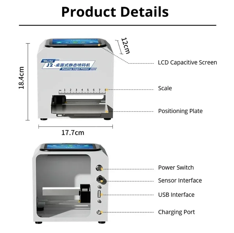 WILLITA Static Desktop Inkjet Printer 12.7mm Print Height 5'' HD Touch Screen with Eco Solvent-Based Quick Drying Ink Cartridge view 3
