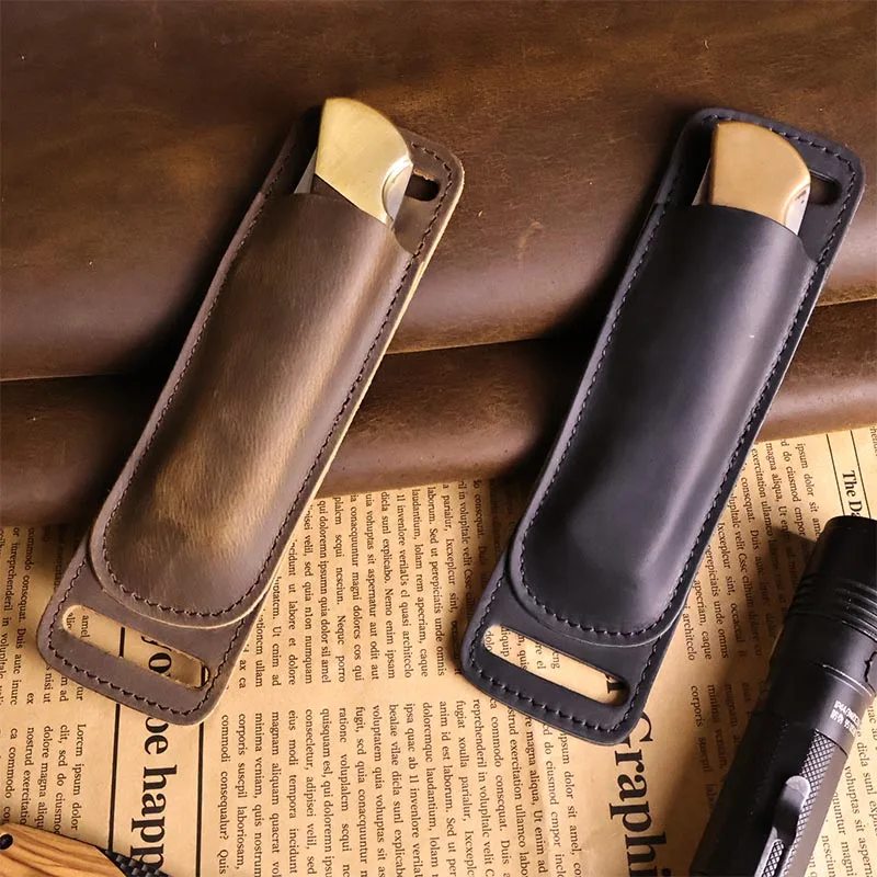 Vaina de cuero para cinturón, cubierta de cuchillo, vaina de bolsillo y vaina EDC para cuchillo plegable para viajes diarios, regalos para hombres,