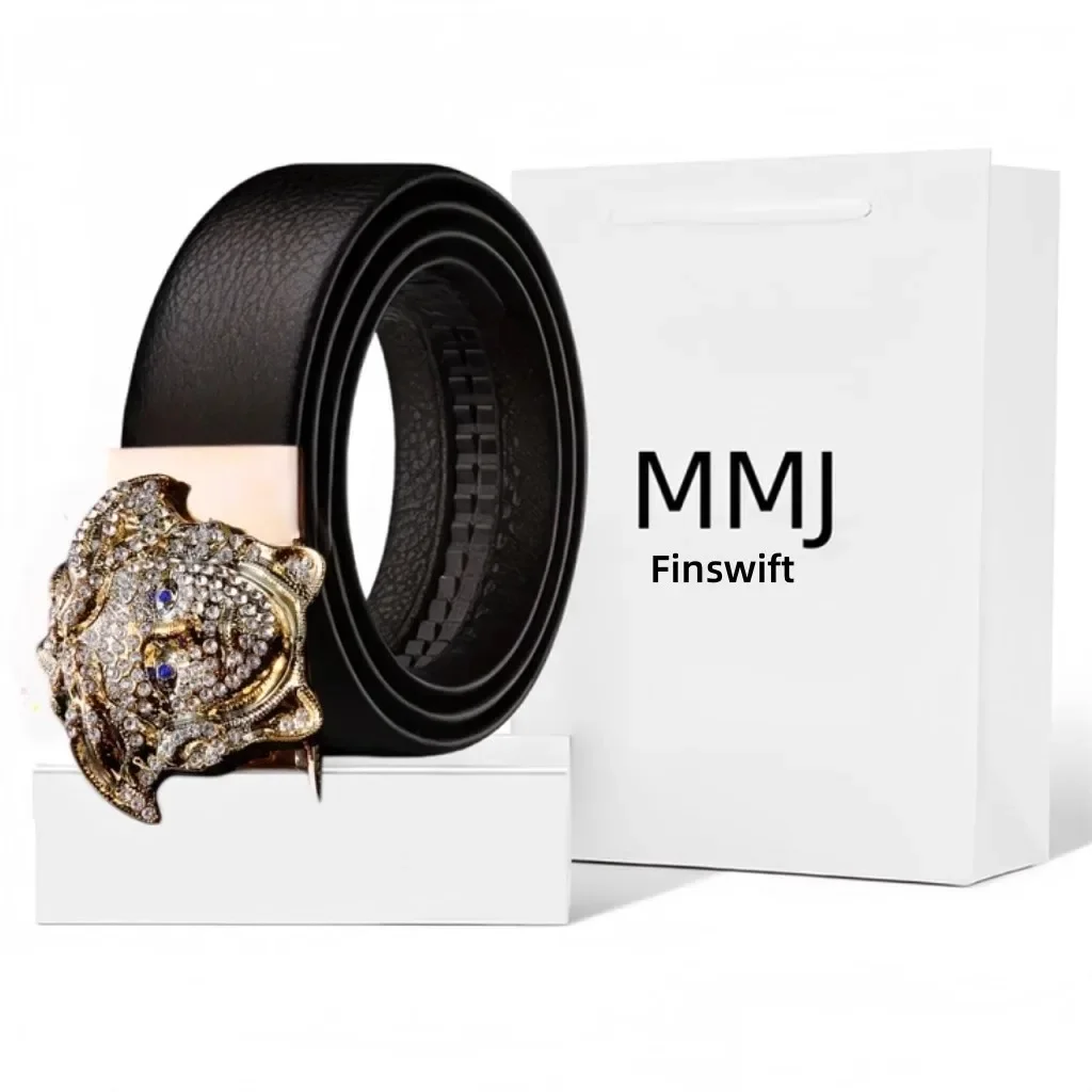 Męski pasek premium z kryształkami, wysokiej jakości skóra, lekki i wygodny, elegancki do biura i na co dzień.