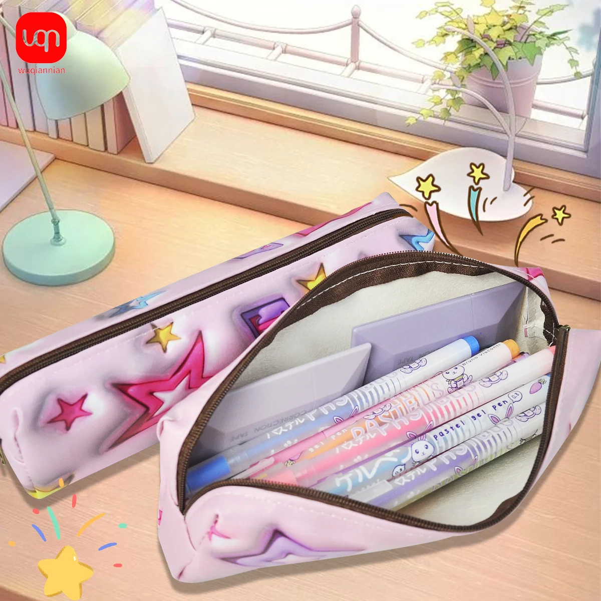 WQN-1PC kawaii Large Capacity Pencil Bag PU3D Canvas Pencil Case Storage Bag Student School Stationery Supplies