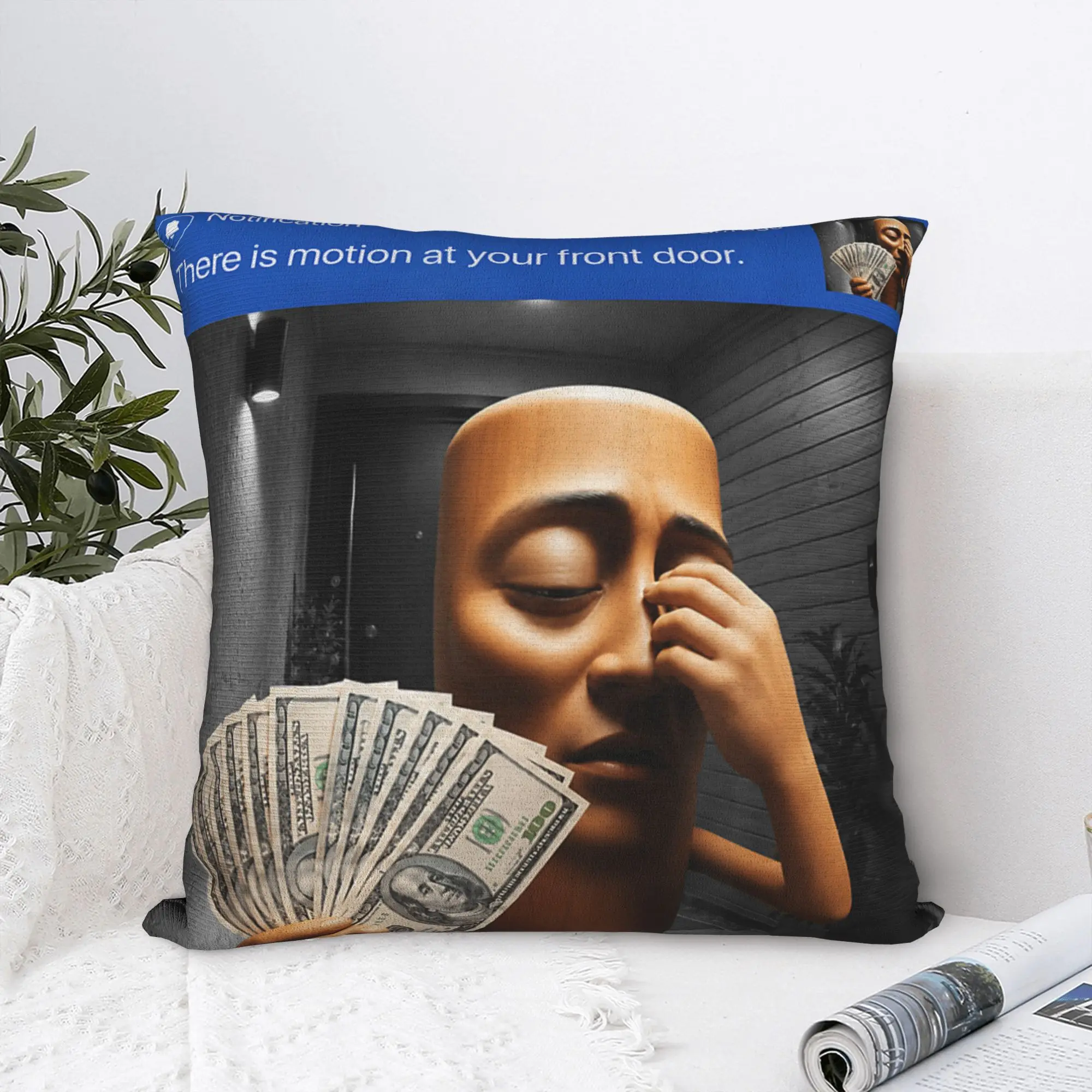 There is Motion at Your Front Tung Tung Sahur Money Pillow Case Kawaii Pillow Cover Square Pillowcases For Sofa Car Home Decor