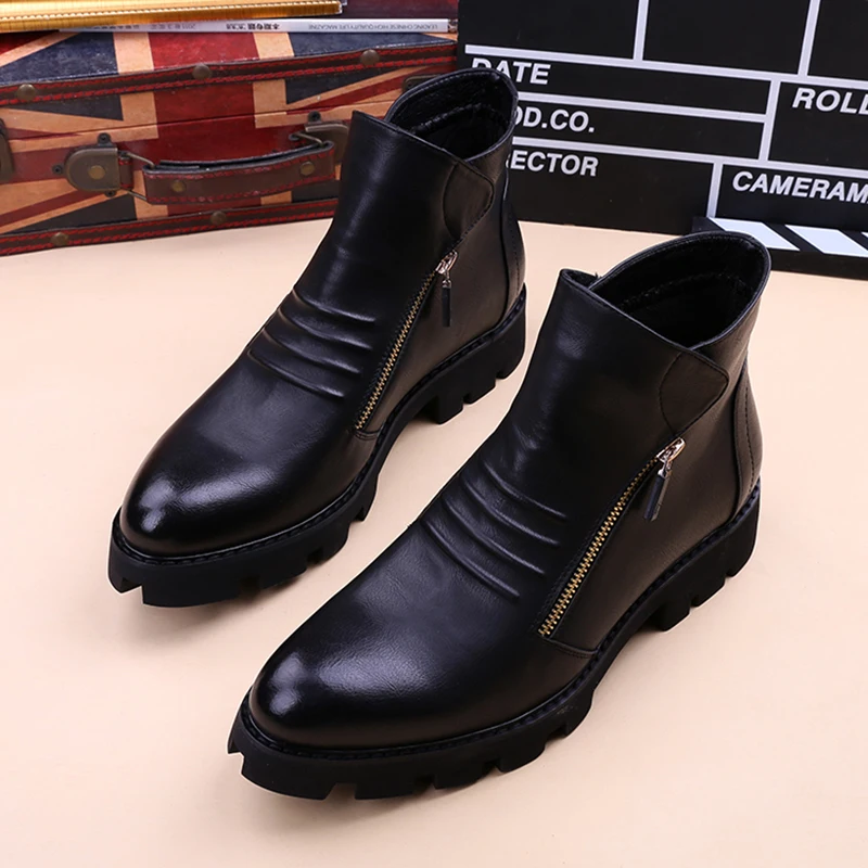 

mens casual chelsea boots black trendy genuine leather shoes cowboy ankle boot designer handsome platform short botas masculinas