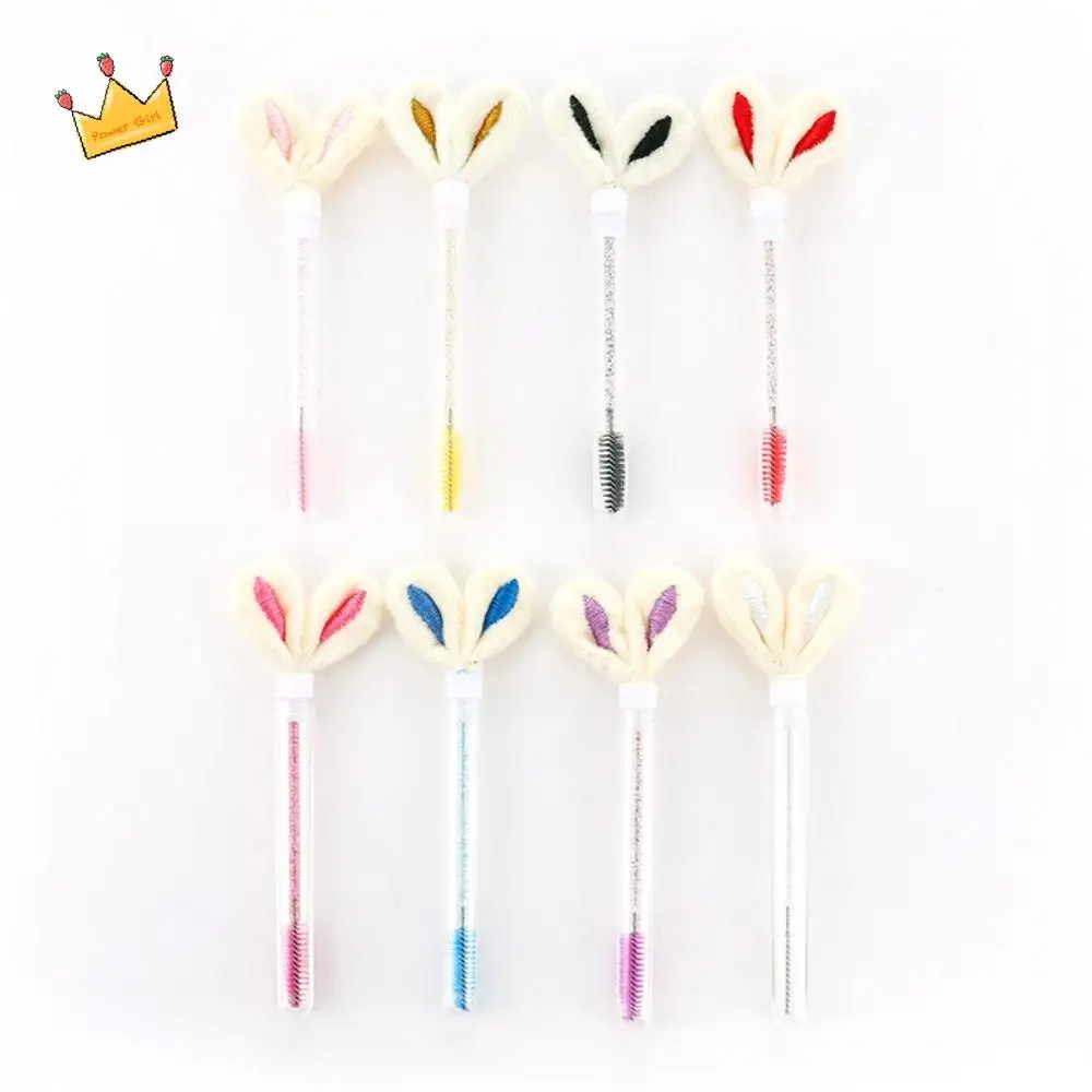 Cute Round Comb Teeth Rabbit Ears Mascara Brush Multicolor Creative Tube Eyelash Brush Tube Clear Glitter Mascara Wand Women