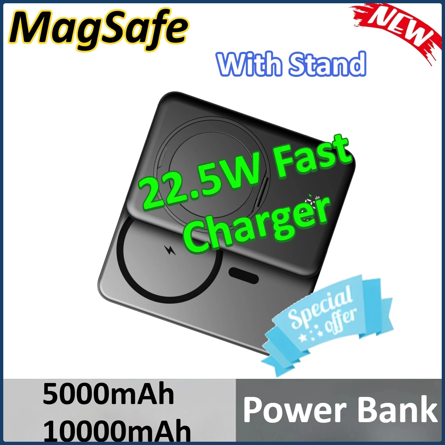 

Mini Power Bank Wireless Fast Charger With Stand 22.5W Portable External Battery For iPhone For Samsung 5000mAh 10000mAh