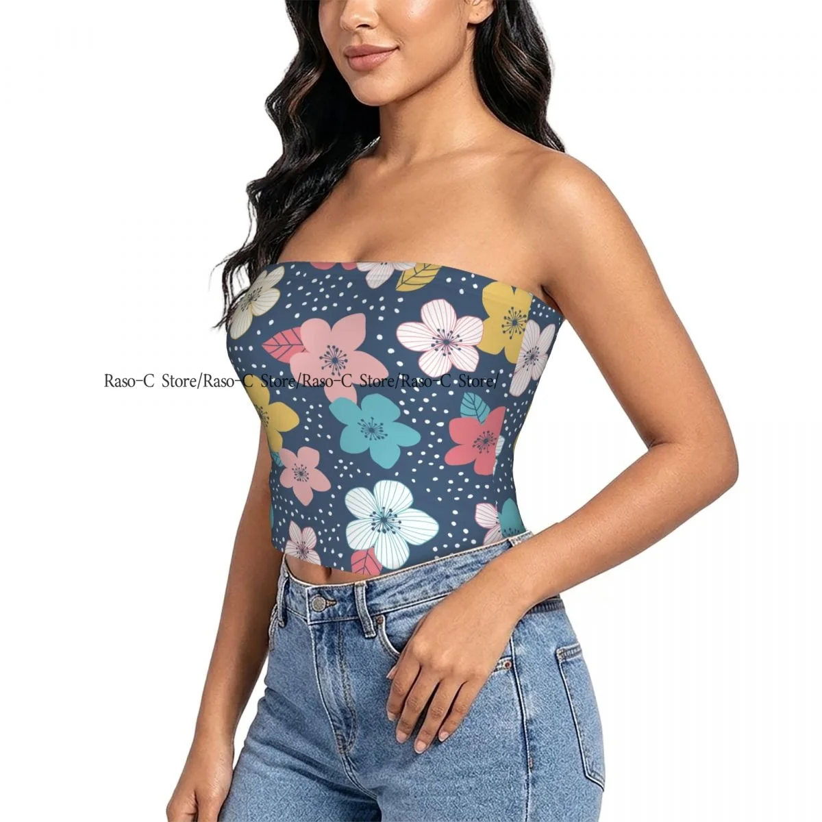 Strapless Sexy Tube Tops Summer Outfits Women Backless Shoulder Wrap Colorful Floral With Dots Female Crop Top