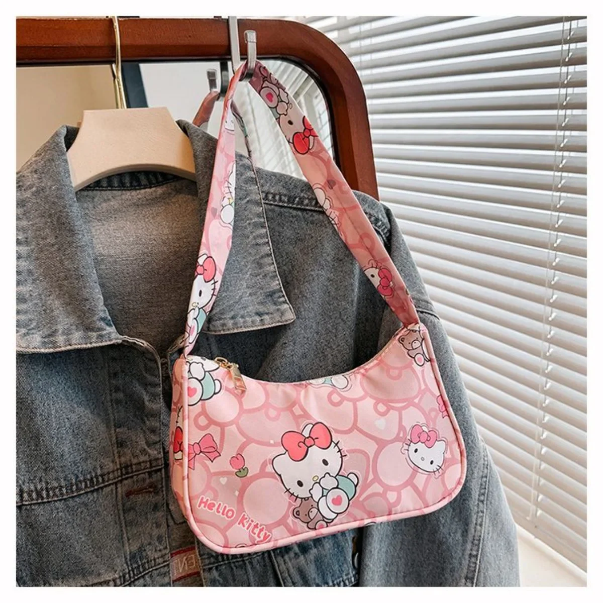 Bolsa de ombro Hello Kitty MINISO nas axilas crossbody portátil bolsa de armazenamento de cosméticos para meninas