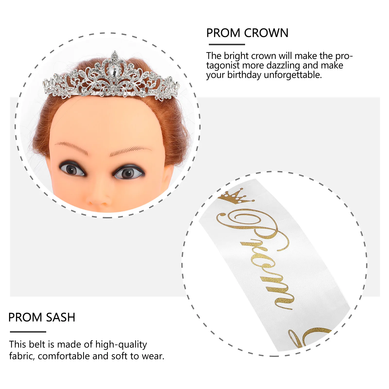 

2Pcs Hairband Set Rhinestones Crown Prom Queen Sash Wedding Party Bridal Tiara Elegant Crystal Headdress Accessories