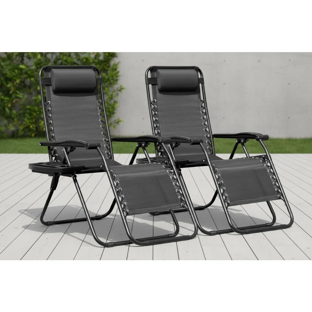 

Набор стульев с откидной спинкой с нулевой гравитацией из 2 регулируемых стальных сеток для отдыха на открытом воздухе, патио, пляжа, кемпинга с подстаканником