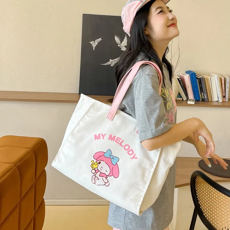 Sanrio Pochacco Canvas Bag Kawaii My Melody Kuromi Hangyodon Shoulder Bag Girl Heart Cute Cartoon Tote Shopping Bag Kid Gift