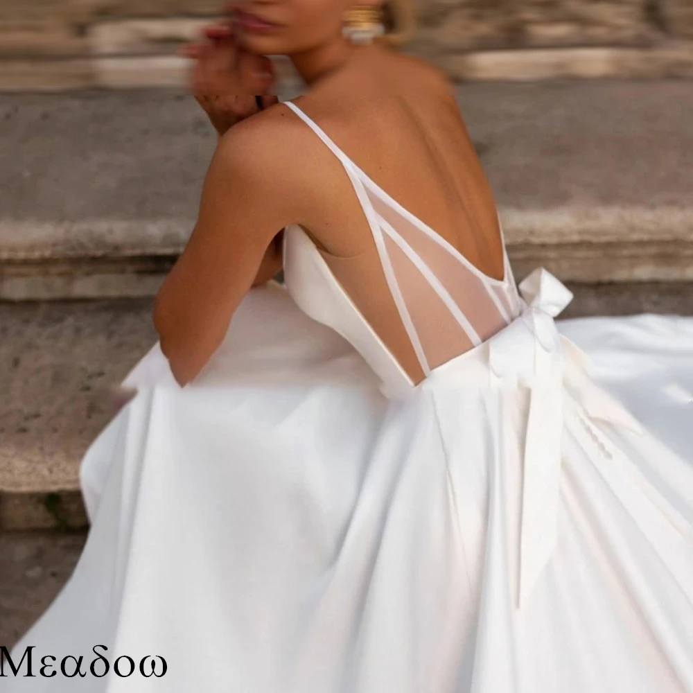 Vestido de novia Formal de satén blanco personalizado, Espalda descubierta, Sexy, con cuello en V, fiesta nupcial de alta calidad, cinturón exquisito, vestidos de novia delicados