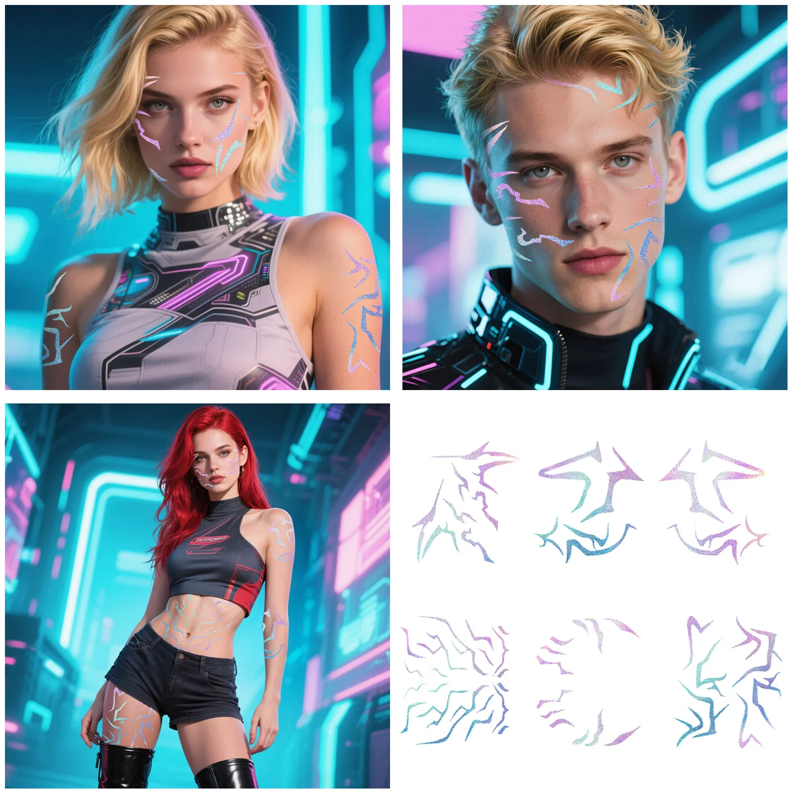 

6 шт., научные-фантастические временные татуировки, научная схема, геометрические водонепроницаемые наклейки для тела для мужчин, футуристическая вечеринка, косплей, макияж