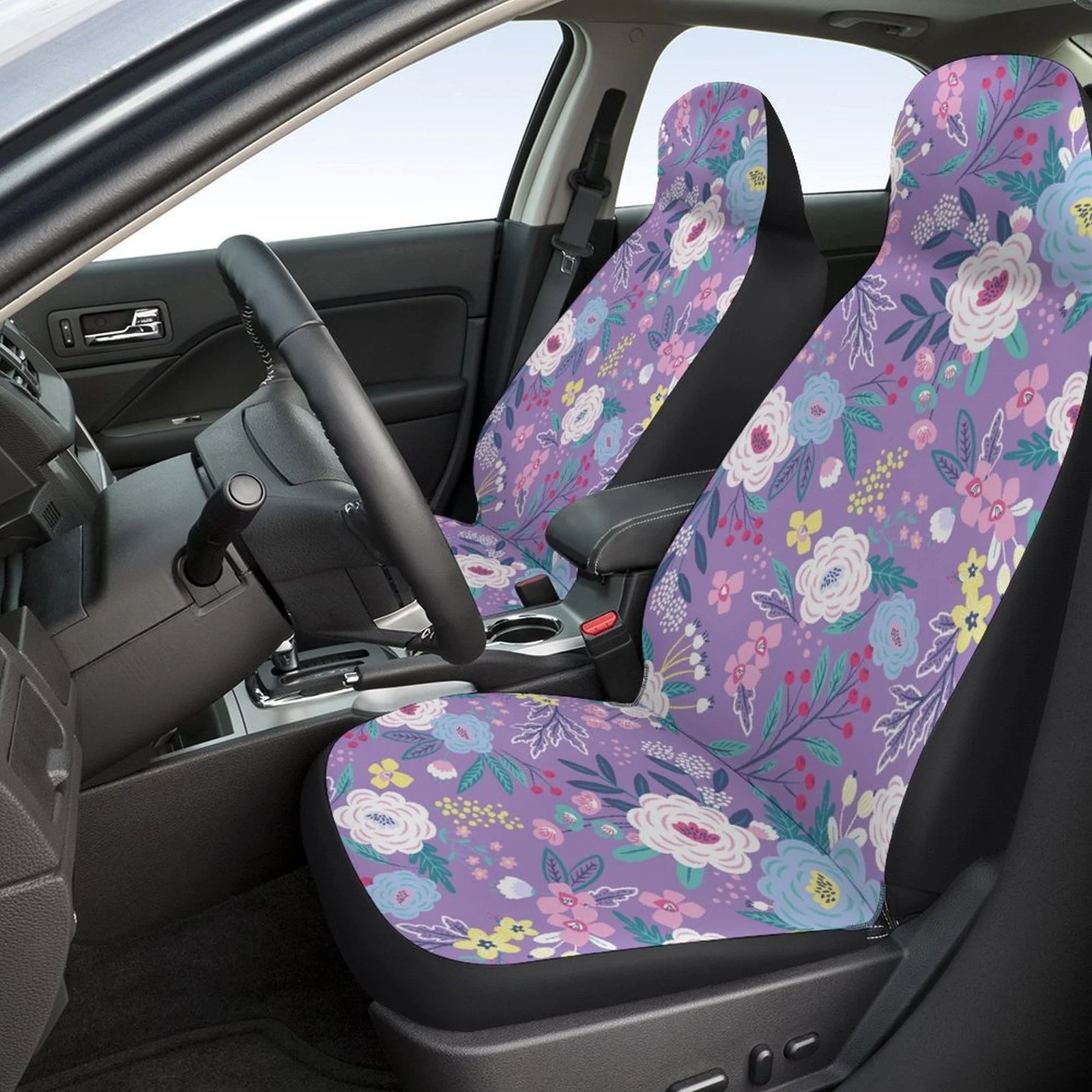 2pcs Set Fit Car Front Seat Covers - Heavy-Duty Non-Slip Breathable All-in-One Design With Headrest & Backrest, Pink/Blue/Purple