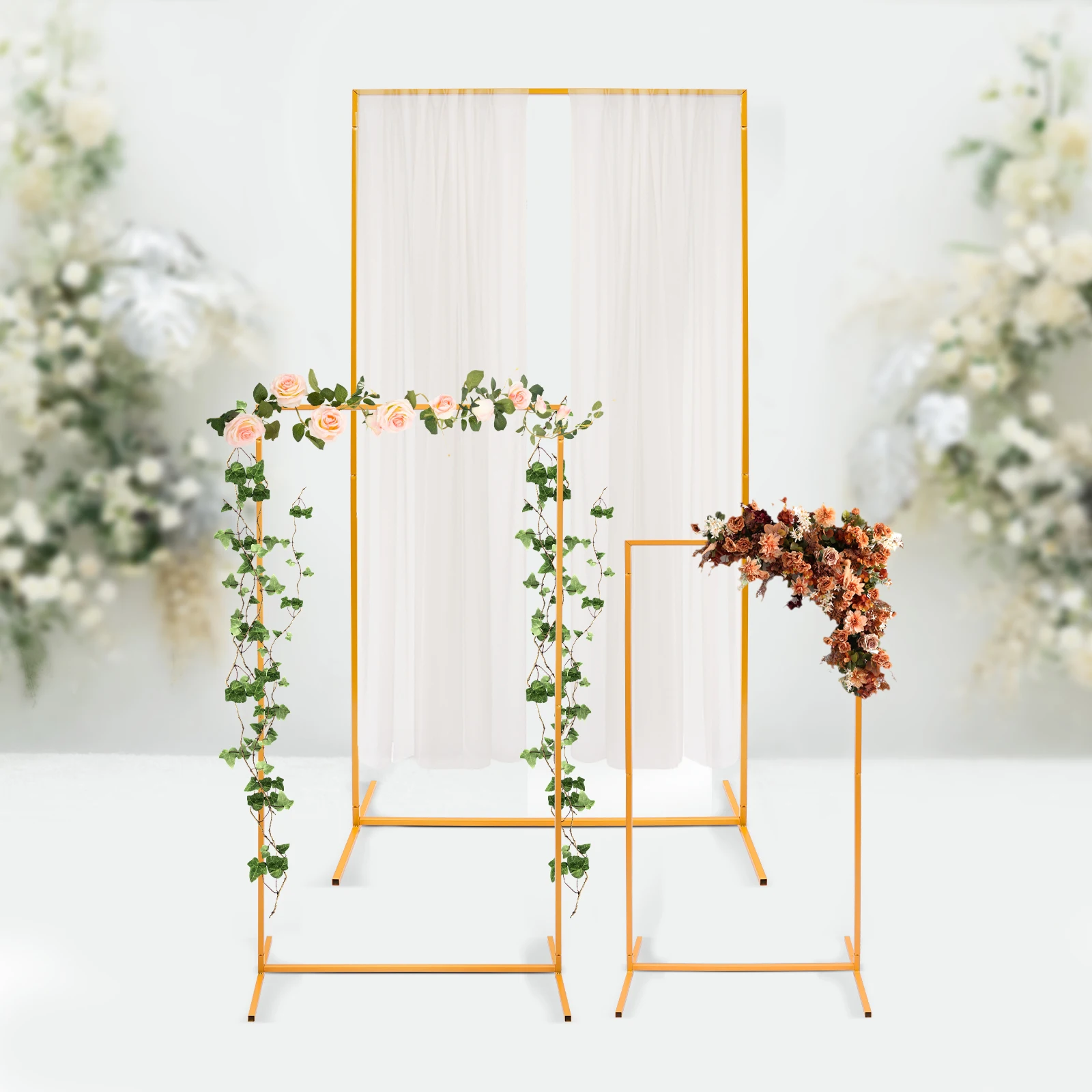 

3 PCS Gold Rectangular Wedding Standard Metal Backdrop Stand, Rectangular Balloon Frame, Metal Backdrop Stand