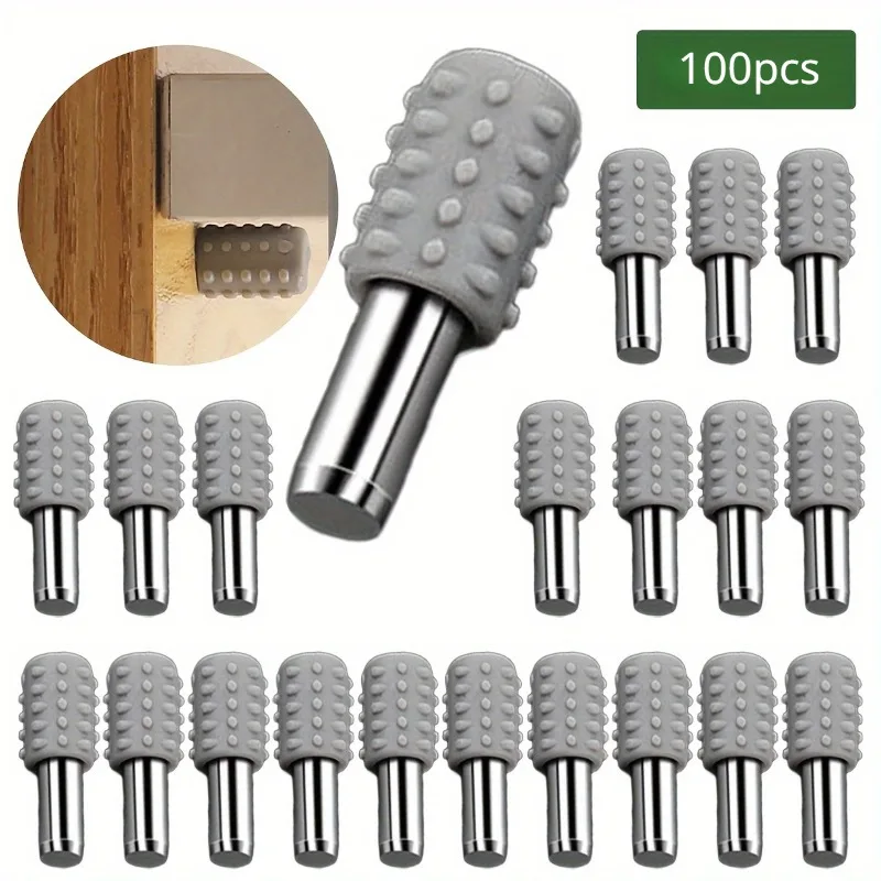 100pcs Durable Plastic & Metal Shelf Support Pins with Anti-Slip Rubber Sleeves - Ideal for Wood & Glass Laminates Wardrobe