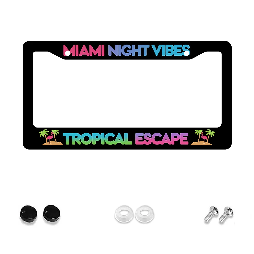 

1 шт., черная красочная рамка номерного знака в стиле Майами Night Vibes Tropical Escape с 2 отверстиями, алюминиевый материал, 6x12 дюймов, с комплектом винтов