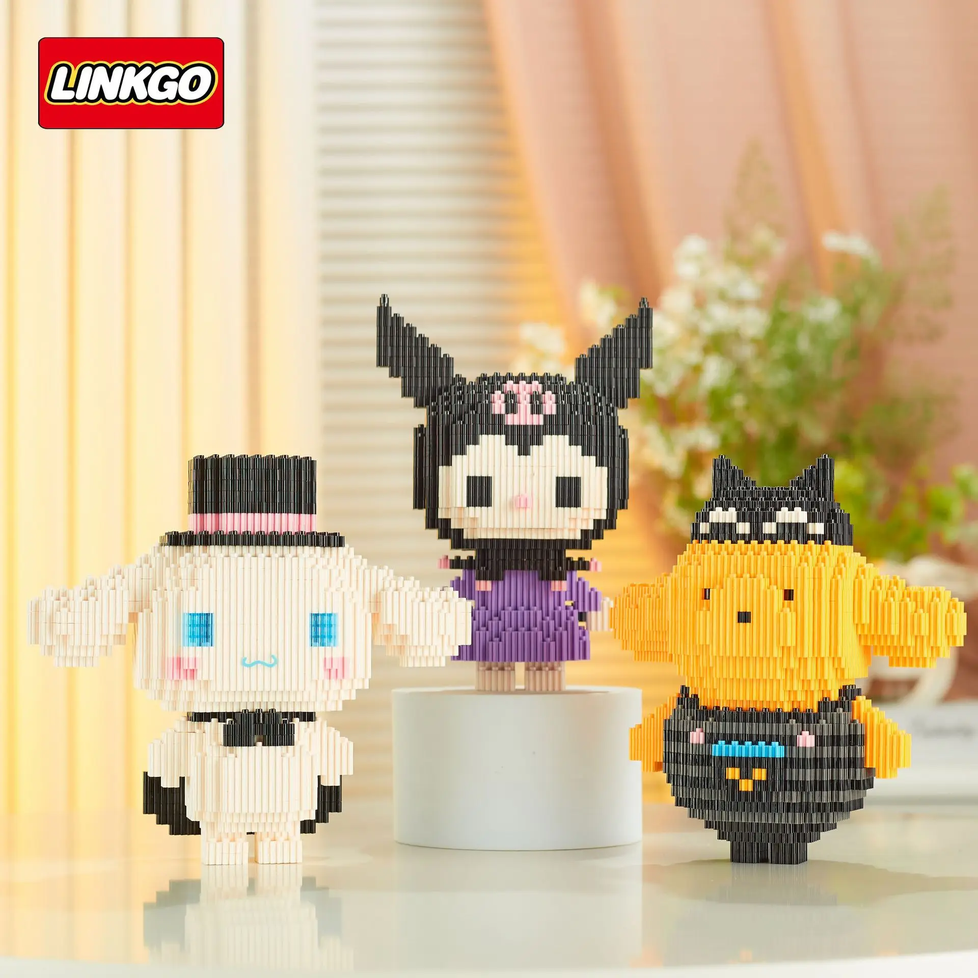 Sanrio Kuromi Diamond Building Blocks, Melody CinnamonRoll Pom Purin Dog Linkgo Connection Mini Bricks Figure Toys