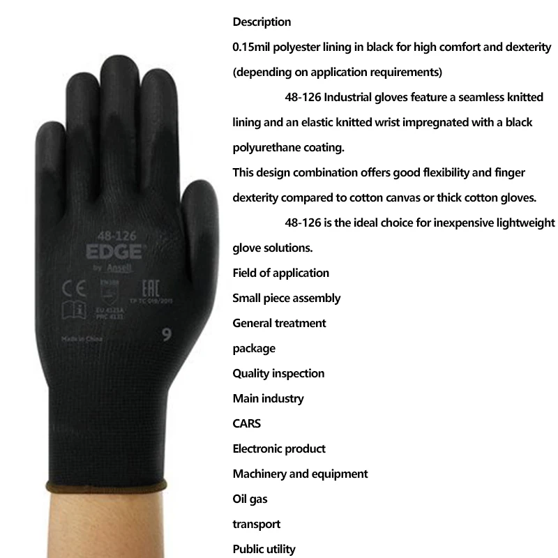 12 คู่ Ansell 48-126 Esd Hand Labor Protection Construction Protective Industrial Work Safety Gloves