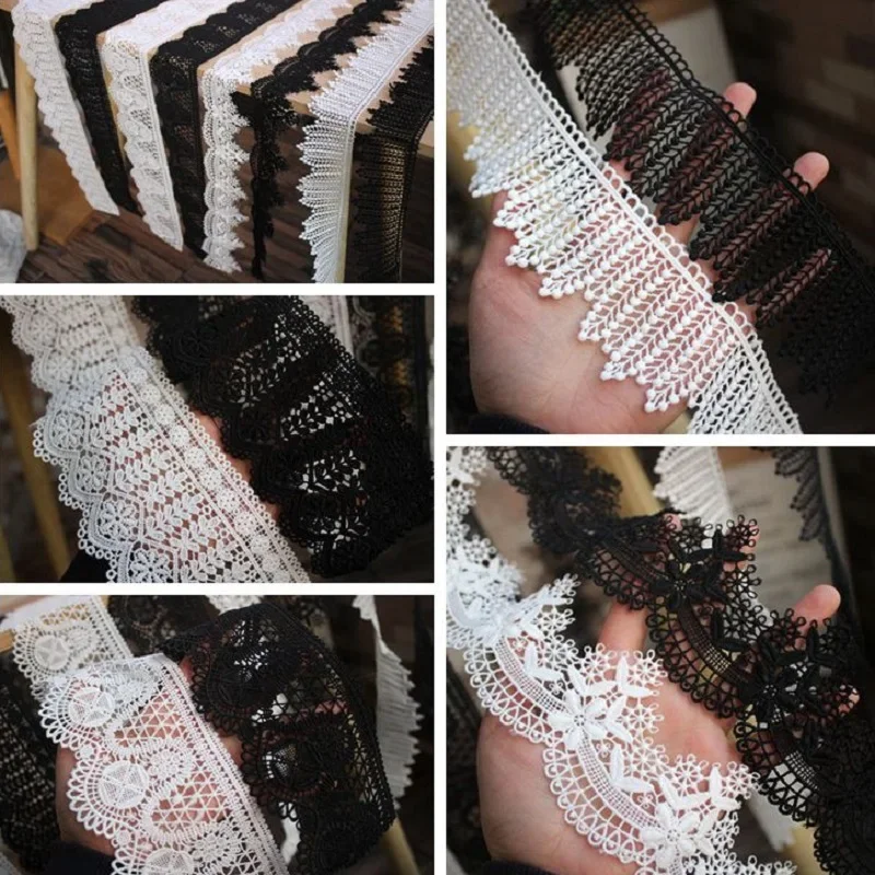 Cinta de encaje bordada para decoración de costura, alta calidad, hermosa, blanca, negra, cinta, bricolaje, tela de encaje africano