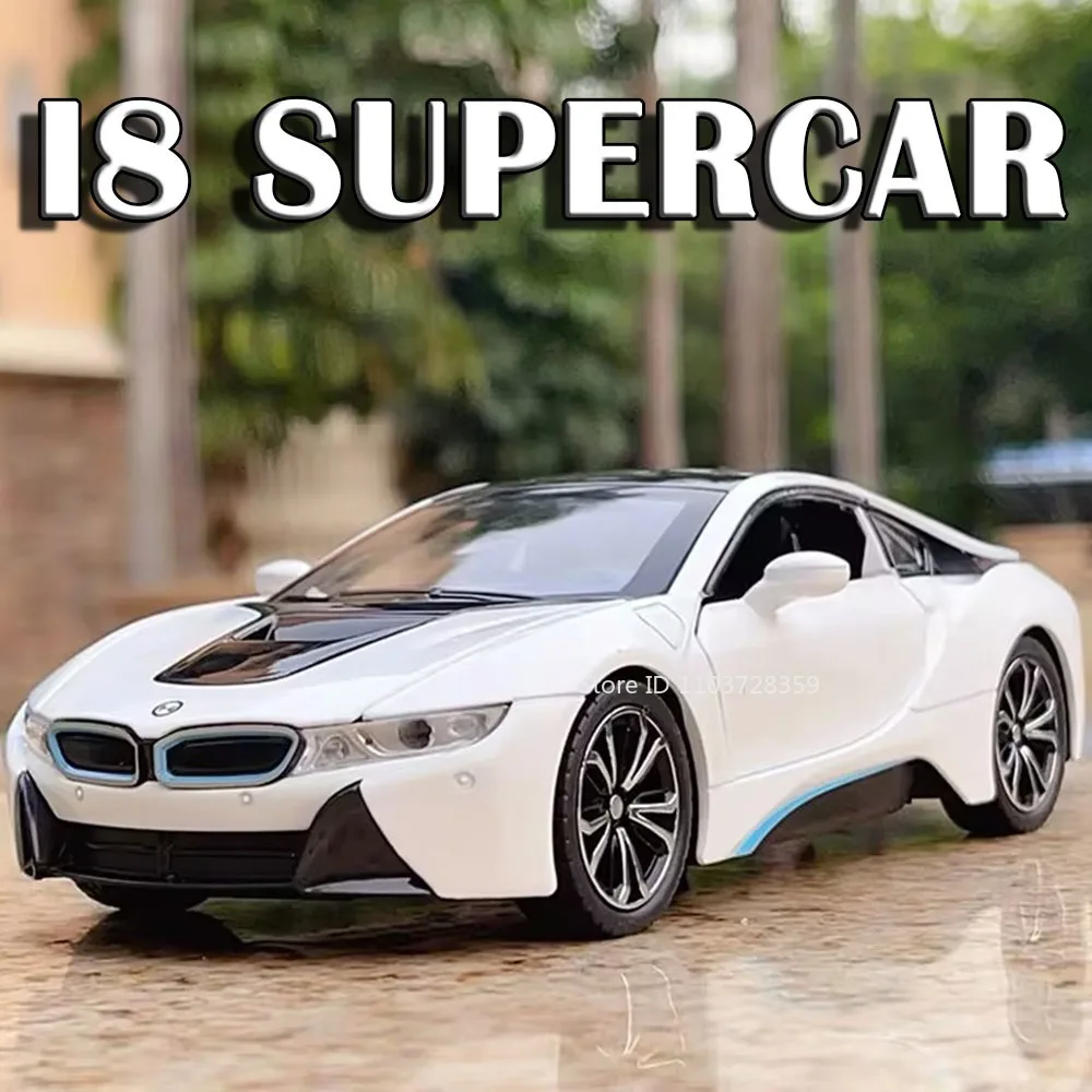 

1:22 Scale I8 SL63 Sports Car Model Toys Alloy Diecast Sound Light Pull Back Doors Opened Ornament Supercars for Children Gifts