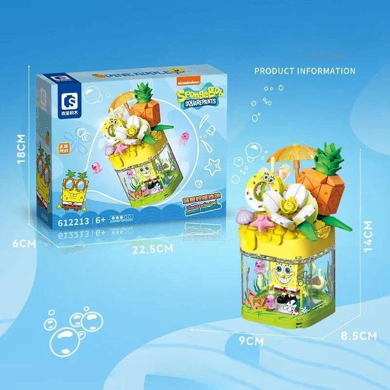 Diy Creativity SpongeBob Patrick House Building Block Pineapple Strawberry House Model Bricks Decoration Toy Kids Holiday Gift