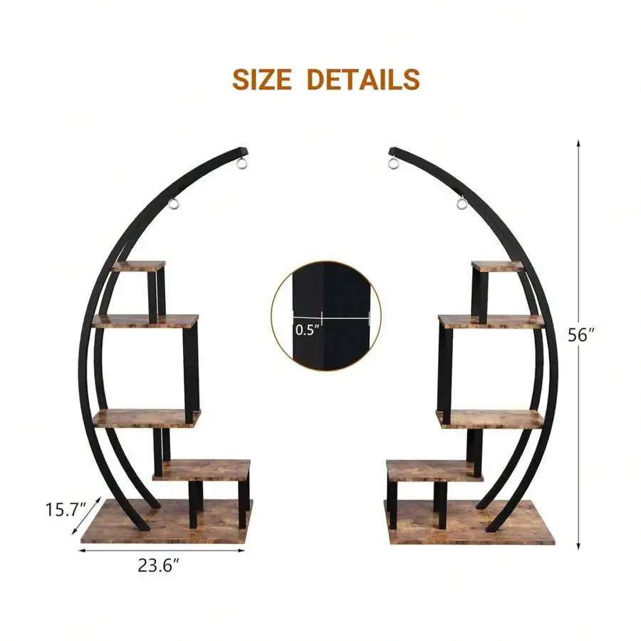 Plant Stand Indoor Clearance, 5 Tier Tall Metal Large Plant Stands, 2 Pack Half Moon Plant Shelf, Stylish Tiered Flower Rack For