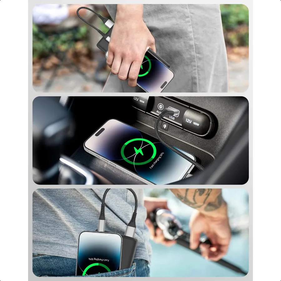 6-дюймовый короткий кабель USB C для быстрой зарядки, 2 упаковки, кабель USB A — USB C длиной 0,5 фута, короткий кабель USBC, плетеный кабель USB типа C 3A для iPhone