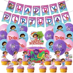 Dora Explorer Theme Party DIY Decorations Sets Latex Ballons Birthday Flag Banner Cake Topper Baby Shower Party Supplie Set Gift