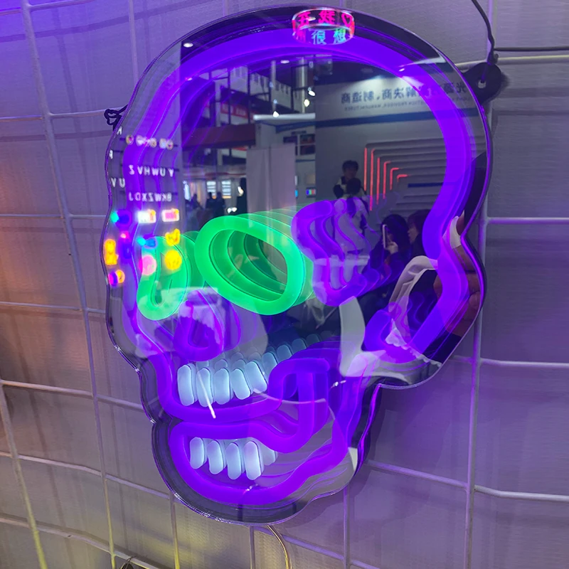 Cool Skull Infinity Mirror, LED Neon Infinity Mirror, Custom Wall Art Neon Mirror, Perfect Decor for Bar, Gaming Room & Man Cave