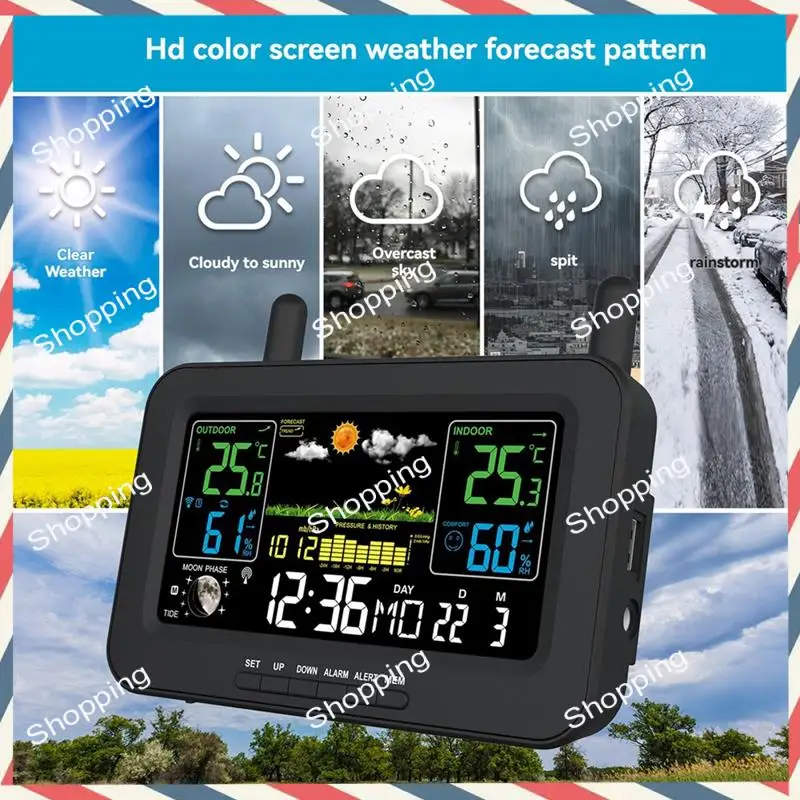 

Цифровая метеостанция с цветным экраном M20K, термометр для восхода и заката, гигрометр с беспроводным наружным датчиком, вилка европейского стандарта A