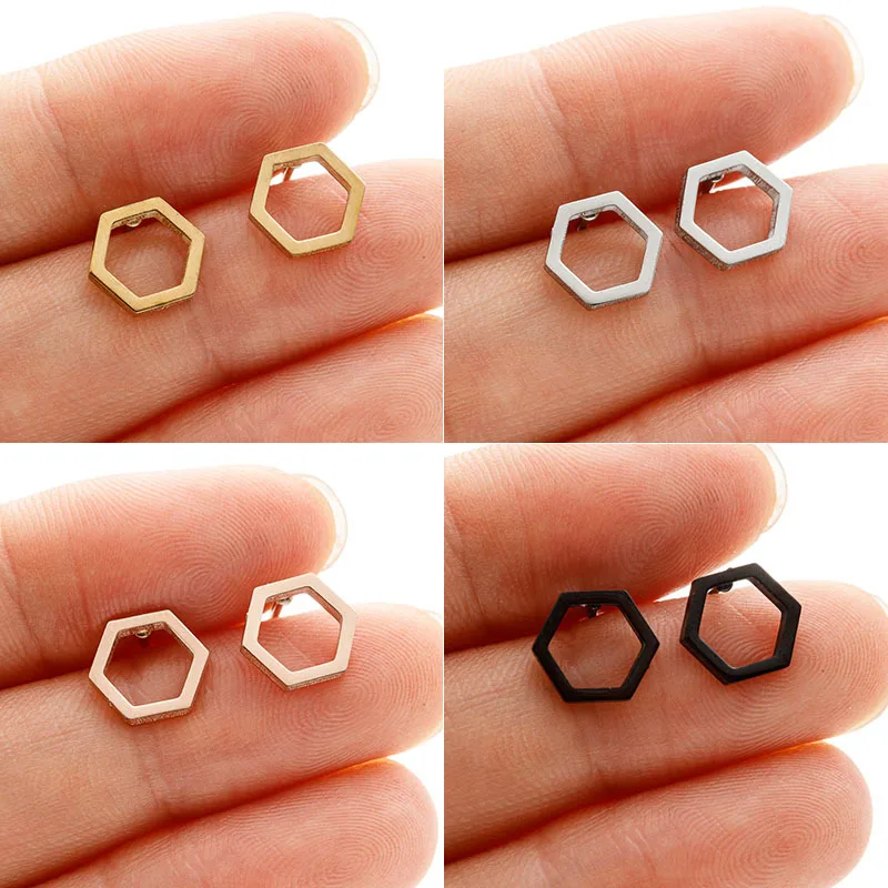 European and American fashion cross-border simple stainless steel geometric hollow hexagonal simple personalized stud earrings Y