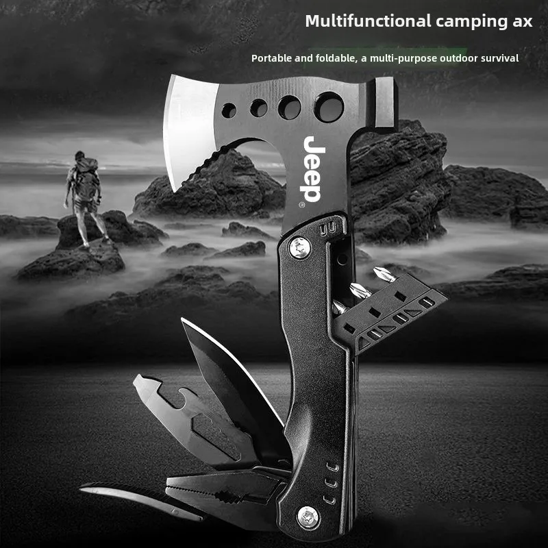 Outdoor camping emergency multifunctional sheep horn hammer, car mounted pliers, wrench integrated portable safety escape