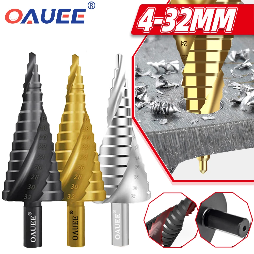 

1Pc 4-32mm HSS Spiral Grooved Titanium Coated Step Drill Bit High Speed Steel Metal Wood Hole Cutter Cone Drilling Tool