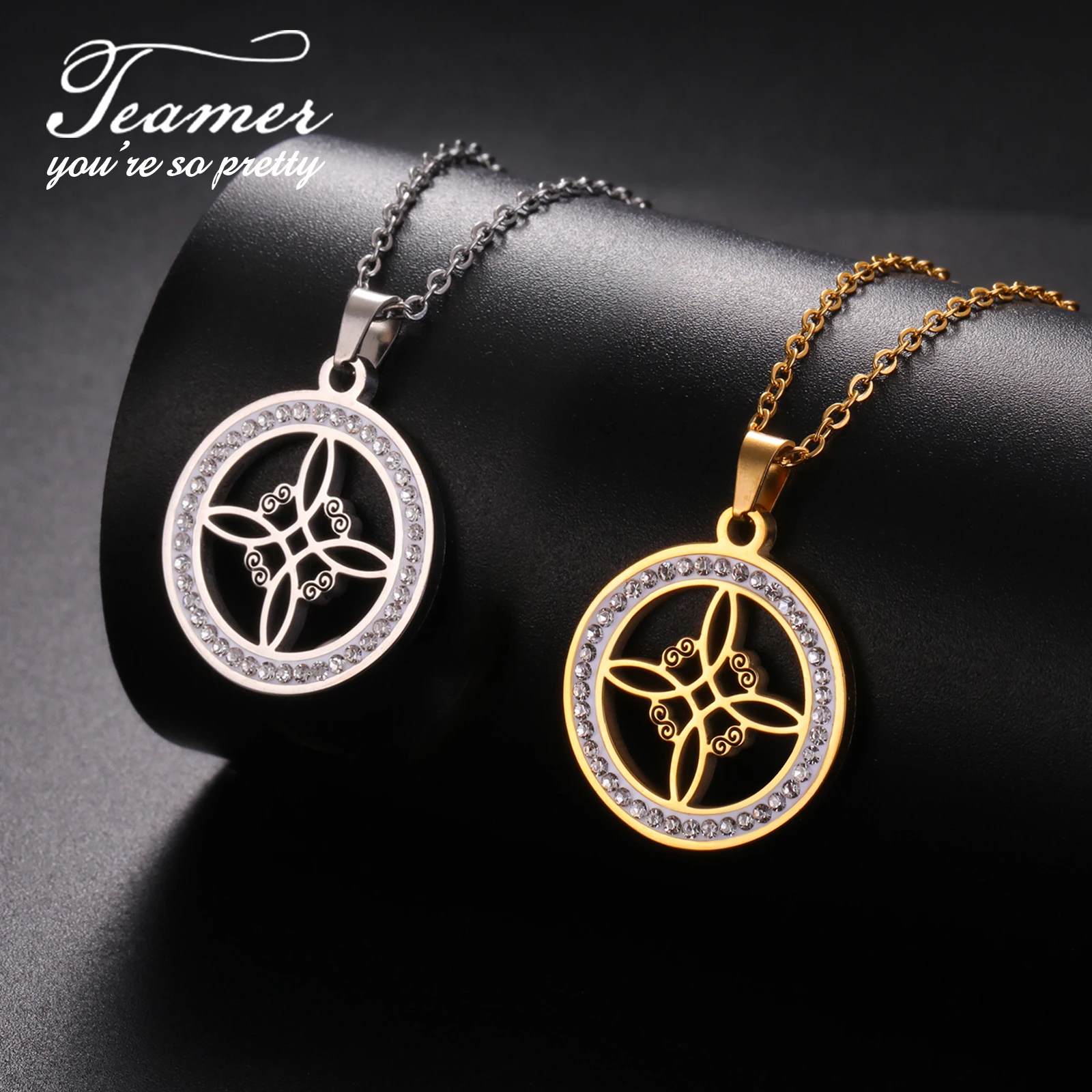 Teamer Zircone Witch Knot collana in acciaio inossidabile per le donne ciondolo nodo celtico stregoneria amuleto gioielli regali di san valentino