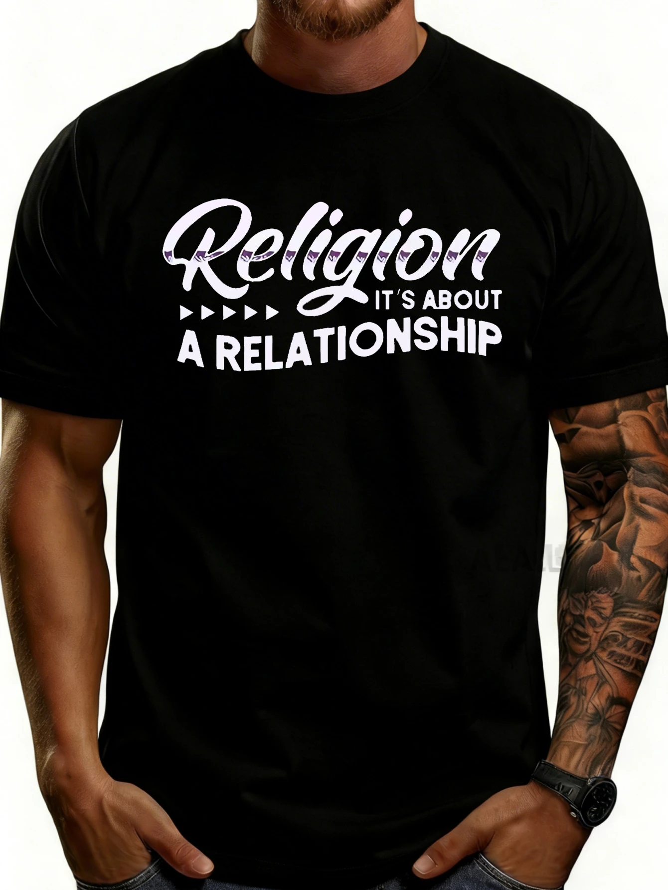 Men's Graphic T-Shirt - Breathable, Soft, Lightweight - Religion Is about Relationships - Vintage Fun Graphic Casual Short Sleeve Summer Top, Gift for Him