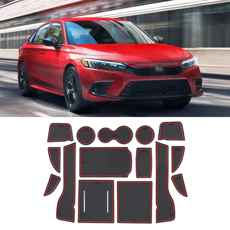 

16 pcs Car rubber anti-slip mat coaster Door Slot Mat Set For Honda 11th Civic 2022 accessories