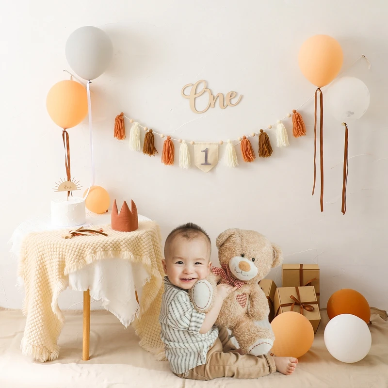 Pancarta de feliz cumpleaños para bebé, colgante de borla hecho a mano, primer niño, niña, fiesta de cumpleaños, globo, decoración, suministros,