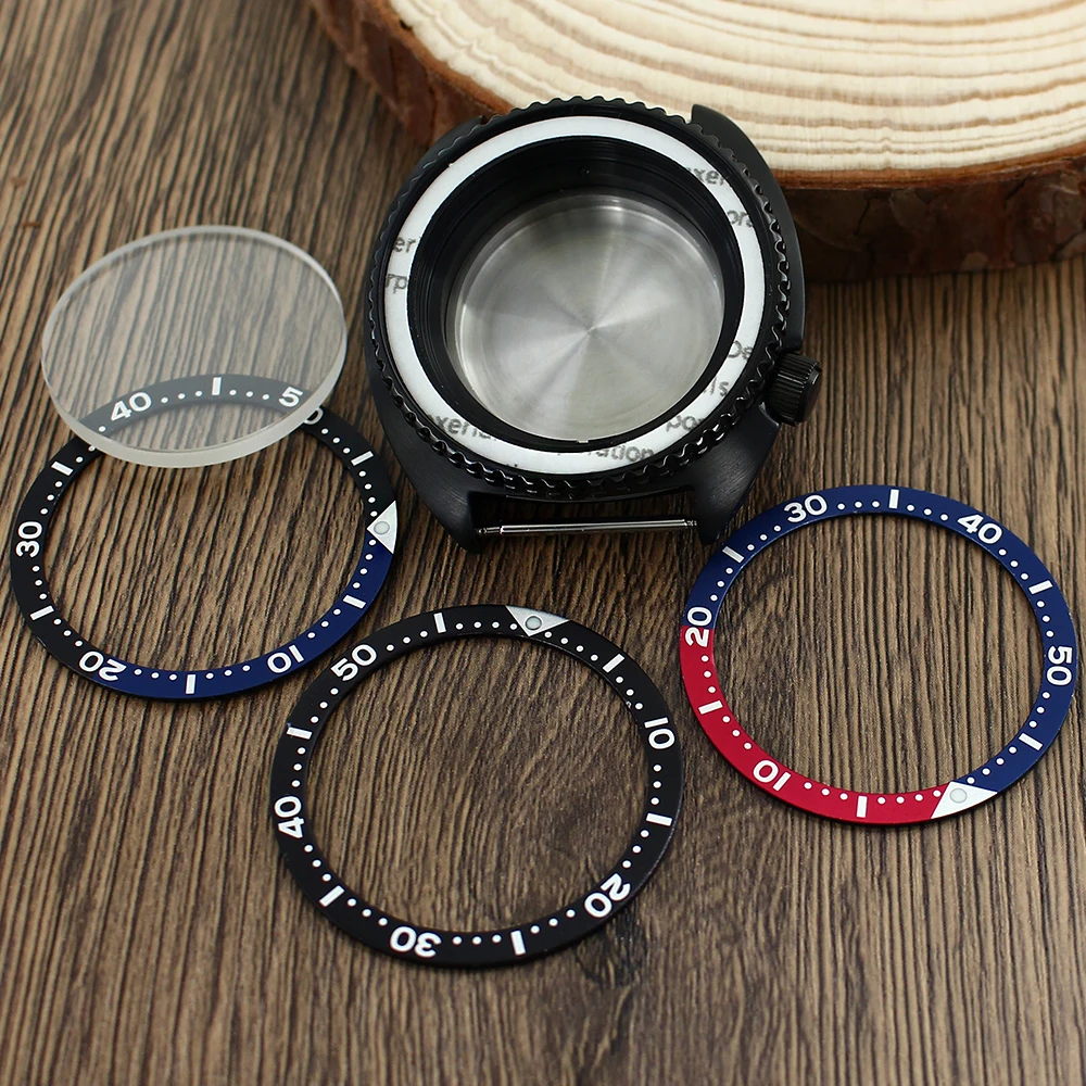 45mm Diving pvd Black watch case Sapphire Glass For Tuna SKX 6105 NH35 NH36 NH34 Movt Mod Abalone Watch Accessories 28.5mm dial