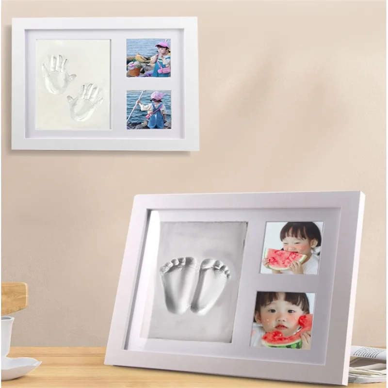 1 Set White Baby Souvenirs Baby Milestone Newborn Baby Hand Foot Print DIY Photo Frame With Mold Clay Imprint Kit