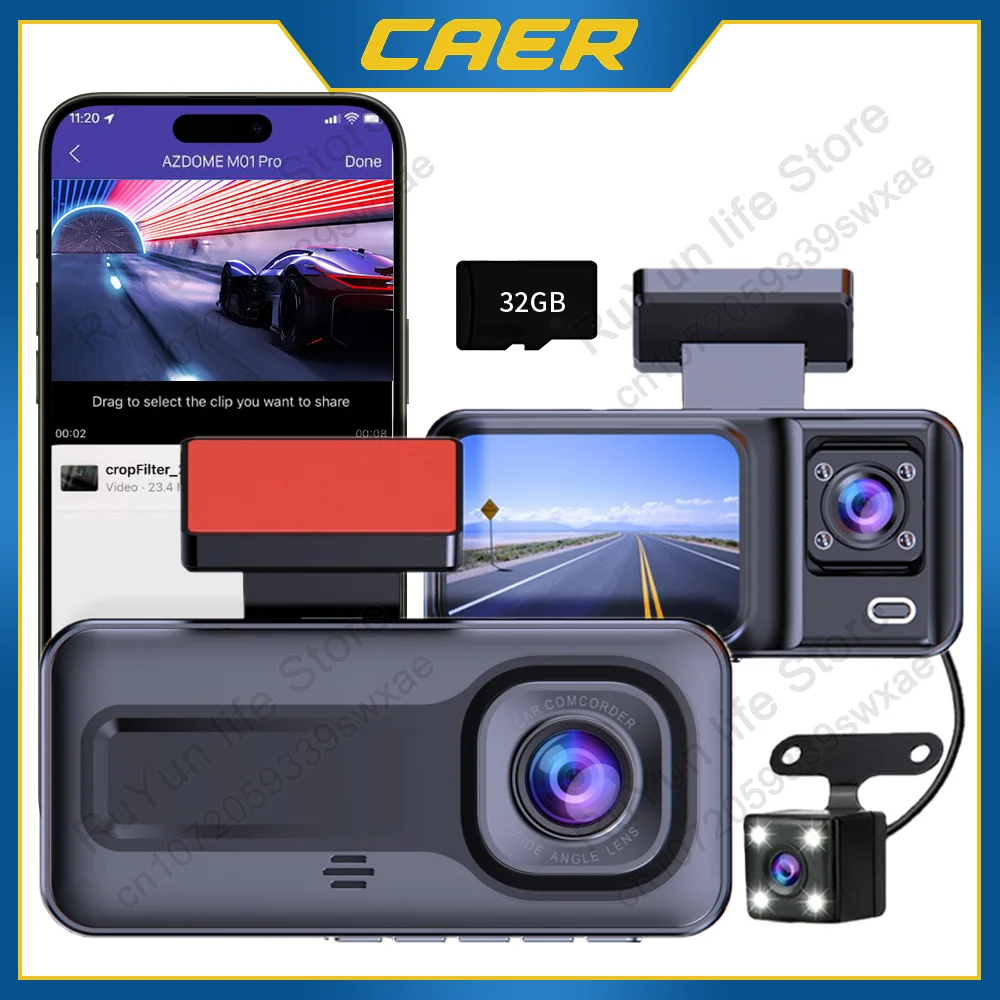 3 قناة سيارة داش كام DVR HD1080P المقصورة داشكام مركبة داش كام كاميرا القيادة مسجل الصندوق الأسود الداخلي 24H شاشة ركن السيارة #1