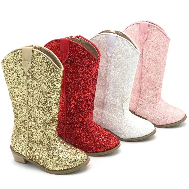 Cowgirls Boots for Girls Sparkly Sequin Western Boots Cowboys Princess Shoes Children Fall Winter Glitter Boots Kids Vintage