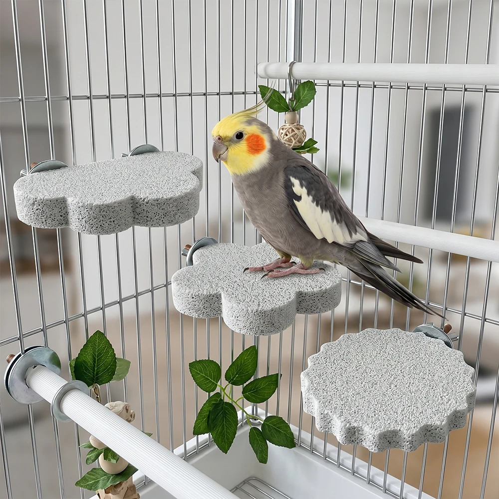 1 pièce Plateforme de perchoir en pierre de lave pour oiseaux, bloc de pierre ponce pour le ponçage du bec, plateforme de saut pour cage de calopsitte, canari, hamster, accessoires pour animaux de compagnie